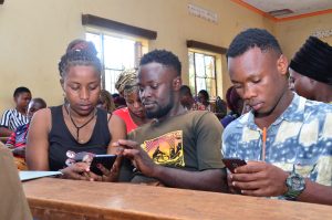 Trainees attending a content creation class as part of the digital skills training under UCUSAF and Prime Time Communications in Lwengo District. June 6, 2024.